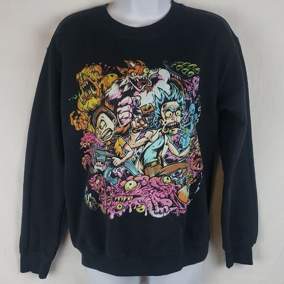 Ricky & Morty Graphic Print Women's Small Black Sweatshirt - Picture 1 of 5